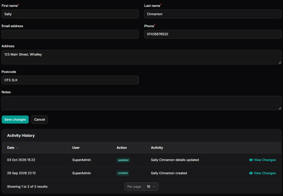 The KennelDesk owner and animal records, with each owner's details and their animals kept together